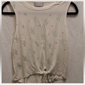 Cute cactus and hearts tank with a knot at the bottom.